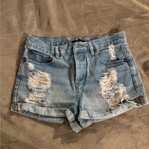 Forever 21 Light Blue Distressed Jean Shorts